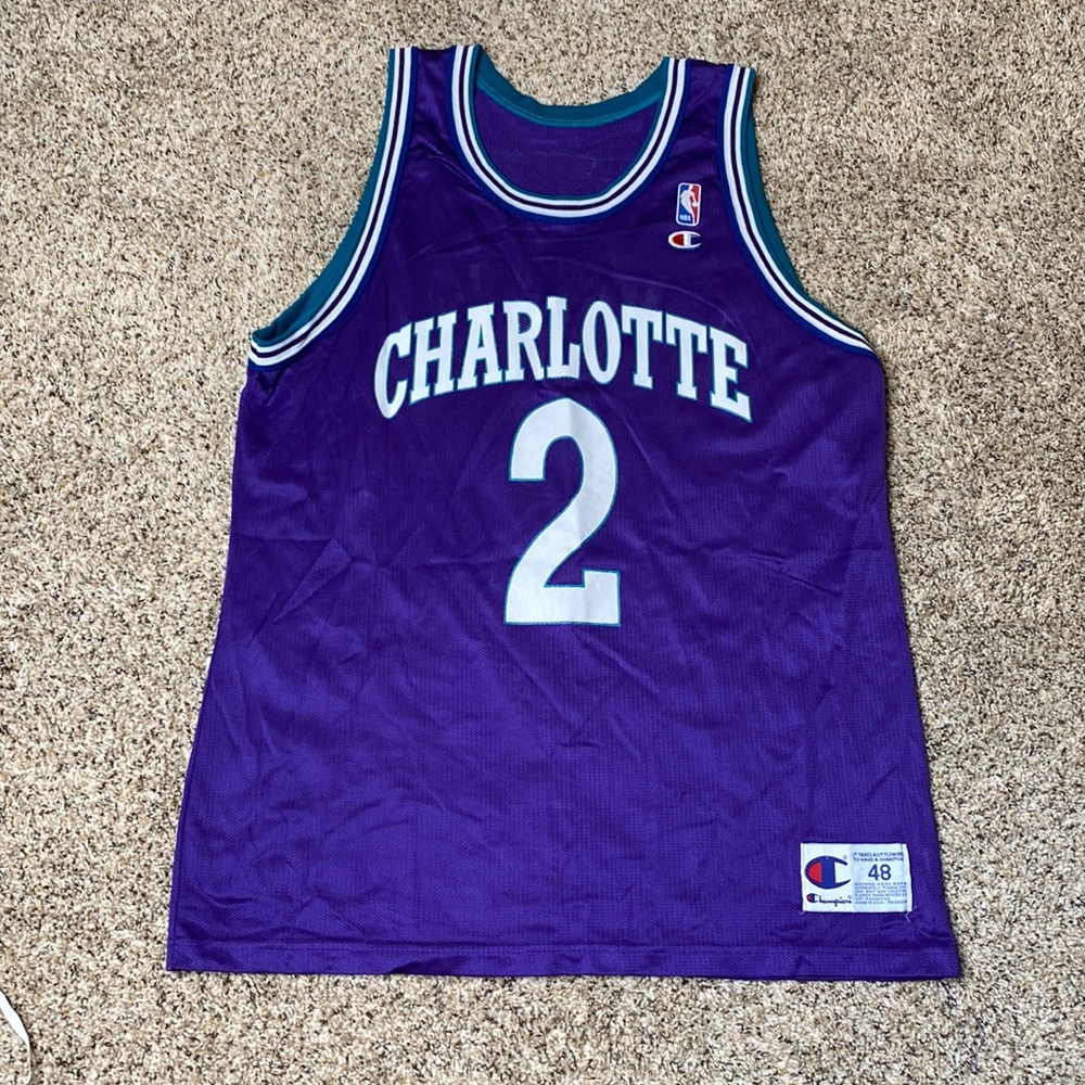 Vintage 90s Larry Johnson Purple Charlotte Hornets Jersey